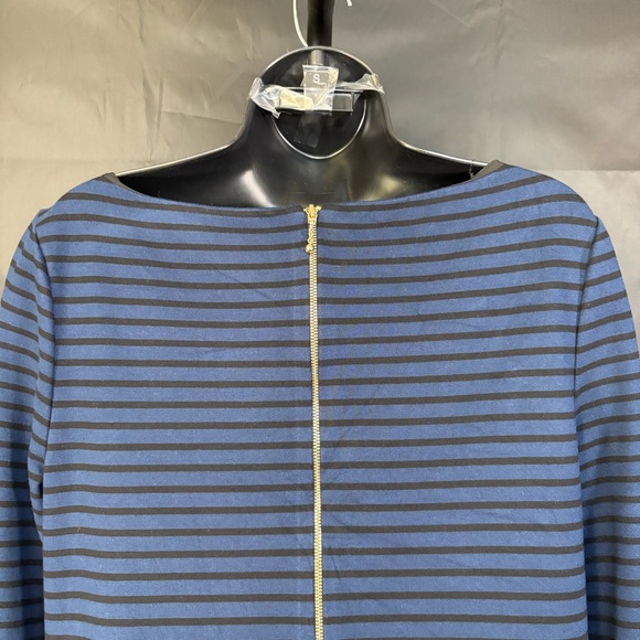 Women's Kate Spade 3/4 Sleeve Striped Dress Black Blue Zipper Peplum Size 12 - Picture 9 of 16